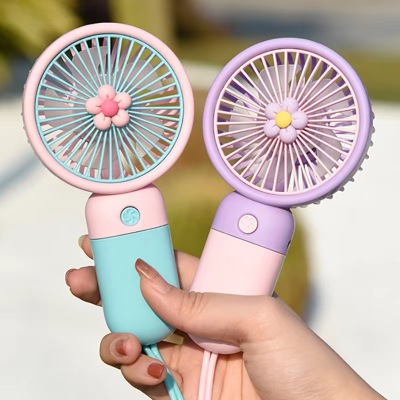 New Flower Mini USB Rechargeable Fan Portable Simple Contrast Color Handle Large Wind Mouth with Fan