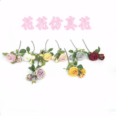 Artificial/Fake Flower Bonsai Single 3 Roses Vase Furnishings Ornaments