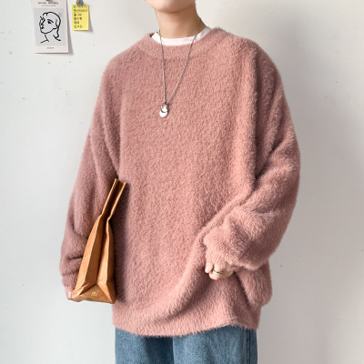 Haima Wool Sweater Men's Autumn and Winter Thickened Korean Style Trendy Bottoming Sweater Loose Inner Wear Hong Kong Style Crew Neck Sweater