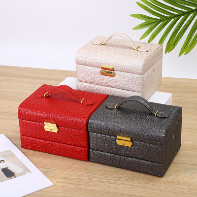 European-Style Crocodile Leather with Lock Luxury Large Capacity Drawer Ornament Storage Box Dustproof Ornament Cosmetic Mirror Jewelry Box