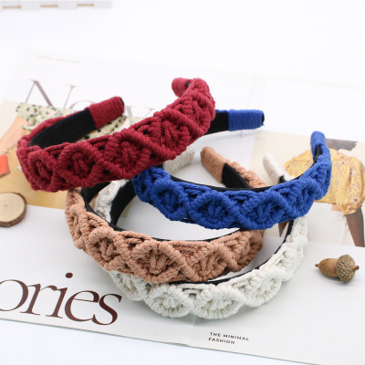 New Retro Hand-Woven Headband European and American Headdress Cotton String Hair Band Face Washing Hair Fixer Hair Accessories Amazon Sources