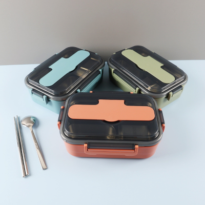 304 Stainless Steel  Student Lunch Box Thermal Lunch Box Office Lunch Box Portable Partitioned Box Chopsticks Spoon