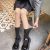 Autumn and Winter New Double-Layer Fleece-Lined Stitching Fake Calf Knee Socks Anti-Drop Mid-Length Stockings Black and White All-Matching Pantyhose for Women