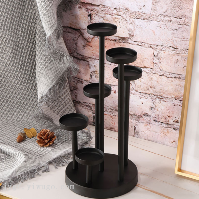 Baking Paint Black Candlestick Candlelight Dinner Candle Holder 6-Head Wrought Iron Candlestick Table Decoration Custom Candle Container