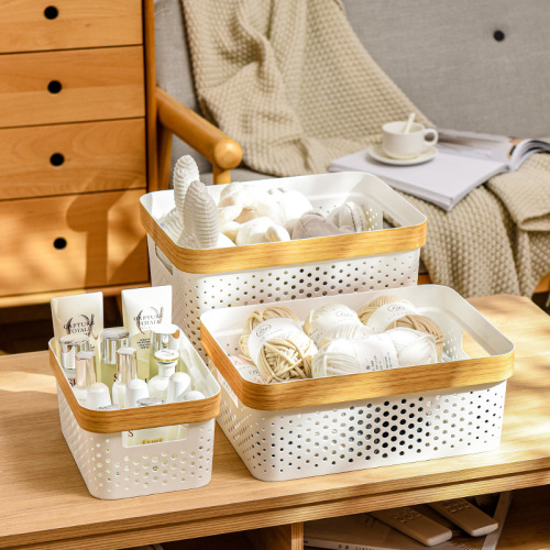 Factory Direct Plastic Storage Basket with Lid Nordic Color Stackable Desktop Storage Box Kitchen and Bathroom Organizing Storage Basket 