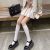 Autumn and Winter New Double-Layer Fleece-Lined Stitching Fake Calf Knee Socks Anti-Drop Mid-Length Stockings Black and White All-Matching Pantyhose for Women