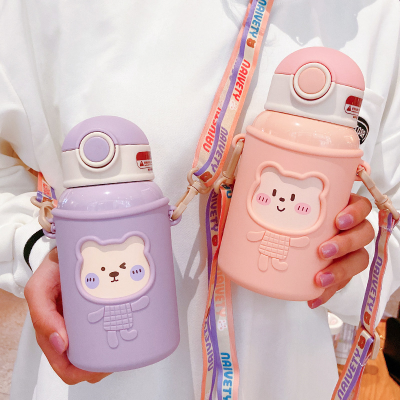 New Children's Thermos Mug Student Female Convenient Drop-Resistant Bounce Mori Style Water Cup Cartoon Cute Fashion Cup