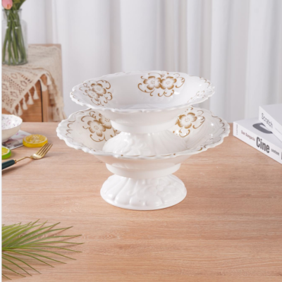 Style Household Fruit Plate Living Room Imitation Porcelain Candy Plate Dried Fruit Tray Gold Lace Fruit Plate Melamine