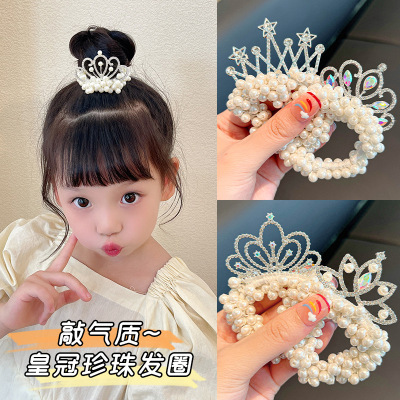 Children's Crown Headdress Princess Headband Little Girl Internet Hot New Pearl Hair Band for Bun Haircut Girl Ponytail Hair String