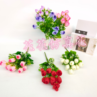 Artificial/Fake Flower Bonsai Vase Single 10 Fork Rose Bud Daily Decoration Ornaments