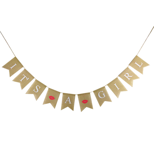 festival party supplies linen hanging flag birthday party gathering girl it‘s a girl swallowtail flag wholesale