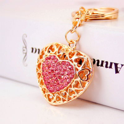 Creative Diamond Couple Peach Heart Car Key Ring Women's Bag Accessories Love Heart Key Chain Metal Pendant Accessories