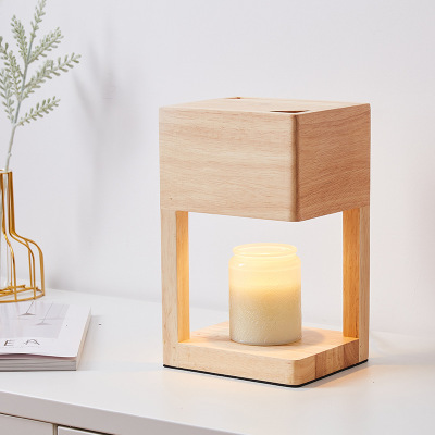 Simple Aromatherapy Wax Melting Lamp Fragrance Essential Oil Melting Candle Melting Candle Lamp Bedroom Bedside Wooden Small Night-Light Table Lamp