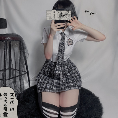 Plaid Tie Split Pure Japanese and Korean Campus School Uniform Role Playing Sexy Lingerie Uniform Seductive Student Wear