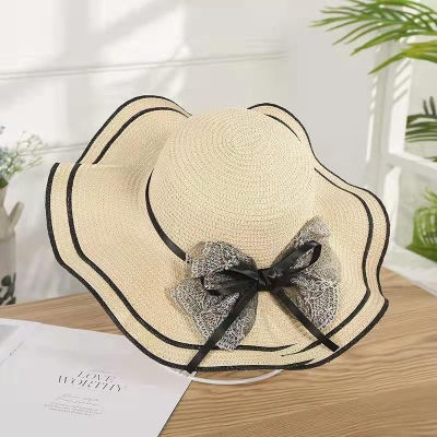 Straw Hat Female Summer Beach Hat Sun Protection By The Sea Lady Korean Style Face Cover Travel All-Matching Sun Hat Bow Hat