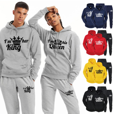 Foreign Trade Men's King Queen Sweater Suit Men's and Women's Couple's Casual Sports Suit Sweatpants Two-Piece Suit