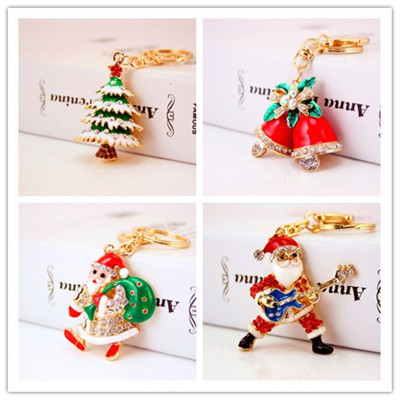 Ornament Alloy Dripping Oil Christmas Tree Keychain Red Bell Old Man Key Chain Metal Pendant Accessories Wholesale