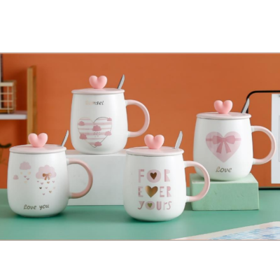 Sweet Heart Ceramic Cover Spoon Mug Office Coffee Cup Household Water Cup Gift Cup Couple's Cups