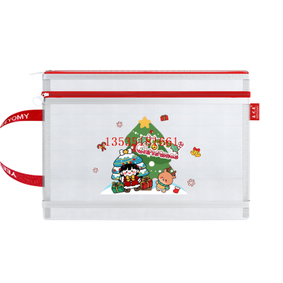 Christmas Creative Cartoon Christmas Double-Layer File Bag Student Large Capacity Transparent Buggy Bag Learning Information Bag