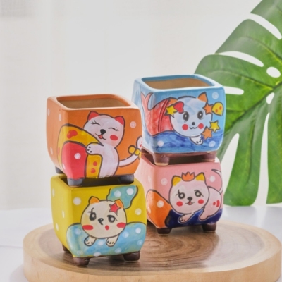 New Square Control Stoneware Hand-Painted Panda Cute Cartoon Multi-Color Breathable with Feet Coarse Ceramic