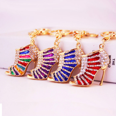 Ornament Alloy Rhinestone High Heel Shoes Keychain Women's Bag Accessories Metal Pendant Craft Small Gift Ornament