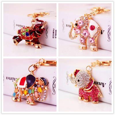 Creative Cute with Diamonds Crystal Elephant Keychain Animal Key Chain Bag Accessories Metal Pendant Small Gift