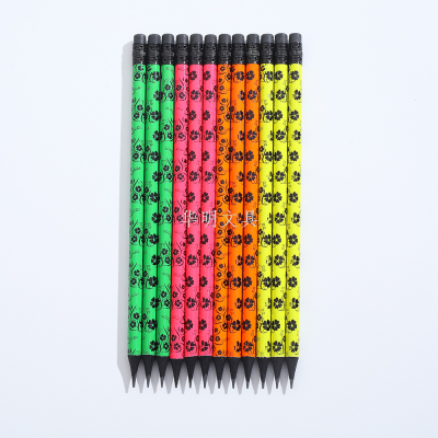 Black Wood Printing Eraser Pencil HB Fluorescent Paint Artistic Retro Printing Pencil Writing Pencil Creative Pattern