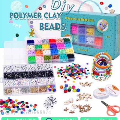 Hot Sale DIY Clay Beads Jewelry Kit Making Flat Round Polymer Clay Beads 24 Colors Clay Beads for Kids Own Design