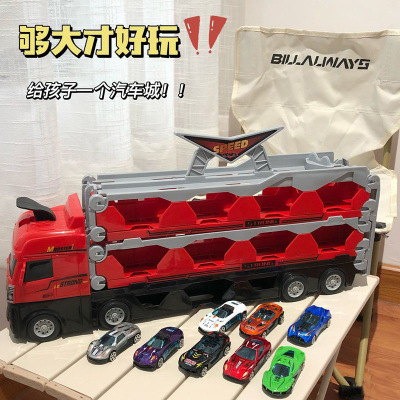 Factory Direct Sales Deformation Catapult Truck Container Truck Alloy Car Model Folding Storage Truck Boy Toy