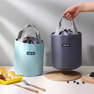 Cylinder Insulated Lunch Box Bag Thermal Bag Large Aluminum Foil Portable round Lunch Bag with Rice at Work Insulated Bag