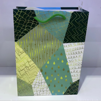 White Card Single-Sided Gilding Handbag 220G Paper Geometric Four-Color Set Gift Bag Children's Shopping Bag