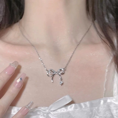 Korean Bow Full Diamond Clavicle Chain Female New Light Luxury High Sense Temperament Wild Simple Fashion Personality Necklace