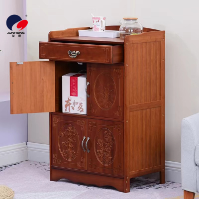 Bamboo Retro Tea Cabinet Dining Side Storage Cabinet Solid Wood Chinese Living Room and Tea Room Storage Cabinet Household Kitchen Bowl Cabinet