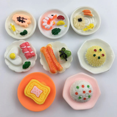 New Resin Candy Toy Plate Food Egg Fryer Breakfast Simulation Model Props Barrettes Hair Rope Accessories Wholesale