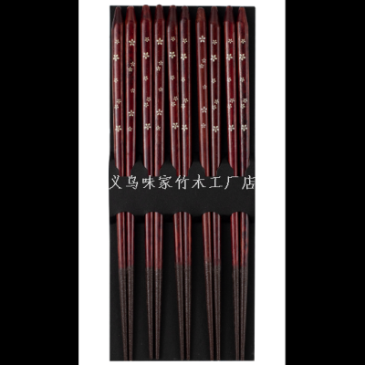 Vekoo Bamboo and Wood Factory Store Genuine High-End Hotel Business Household Craft Printing Grinding Head Red Bottom Small White Flower Chopsticks 5 Pairs