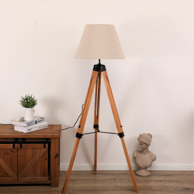 Nordic Style Retractable Three-Bracket Floor Lamp Solid Wood Fabric Sofa Lamp Vertical Table Lamp Decorative Crafts