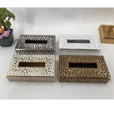 Wooden Napkin Paper Box Set Rectangle Paper Napkin Box Home Office Tissue Box Golden Atmospheric Tissue Box