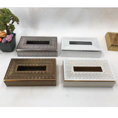 Wooden Napkin Paper Box Set Rectangle Paper Napkin Box Home Office Tissue Box Golden Atmospheric Tissue Box