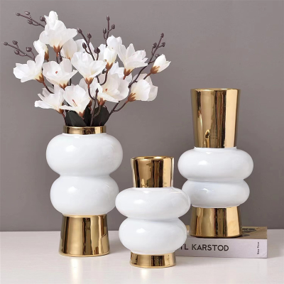 Nordic Simple Electroplated Ceramic Vase Living Room Dining Table Home Decoration Wedding Hotel Model Room Crafts