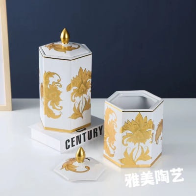Ceramic Storage Jar with Lid Tea Pot Storage Bottle Jar Nordic Home Ornament Light Luxury Ceramic Vase