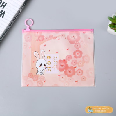 Topkey Stationery Pink Rabbit Ring Zippered File Bag Student Storage Bag Cartoon Pencil Bag Waterproof Bag