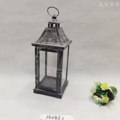 China Europe Wrought Iron Distressed Storm Lantern Candlestick Wedding Home Furnishing Ornaments 16042s