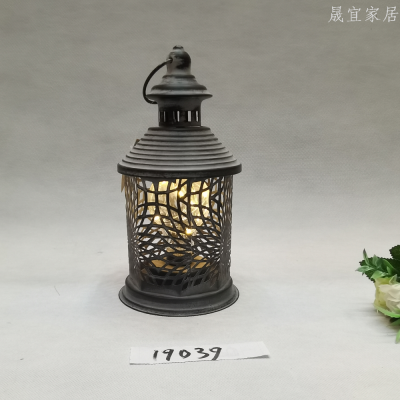 Retro Iron Art Storm Lantern Led Small Lantern Pagoda Decoration Garden Home Decoration American Style
