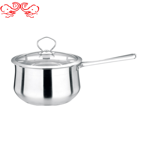 Df99028 Stainless Steel Kitchen Double Bottom Mier Milk Pot Soup Pot Stainless Steel Single Handle Milk Pot Glass Cover Stainless Steel Pot