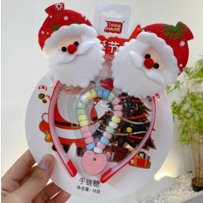 Christmas Headband Children's Hair Accessories Bracelet Candy Santa Snowman Girl Headdress Belt Sugar