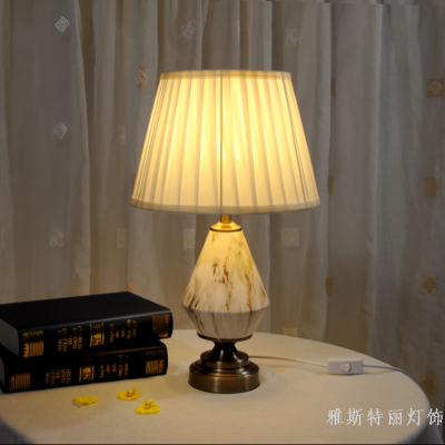 New Chinese Ceramic Table Lamp European Pleated Lampshade Indoor Decorative Lamp Modern Ink Wind Metal Base Light