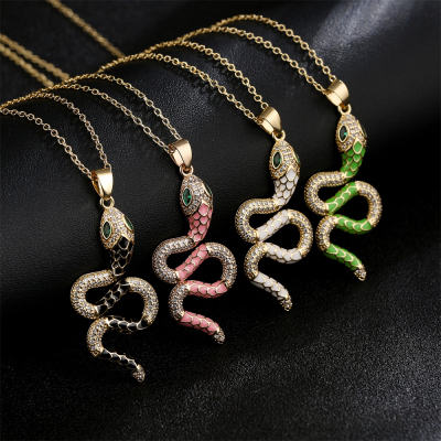 Cross-Border European and American Ins Style Light Luxury Minority Copper Cast Zircon Colorful Oil Necklace Zircon Snake Necklace Factory Direct Sales Wholesale