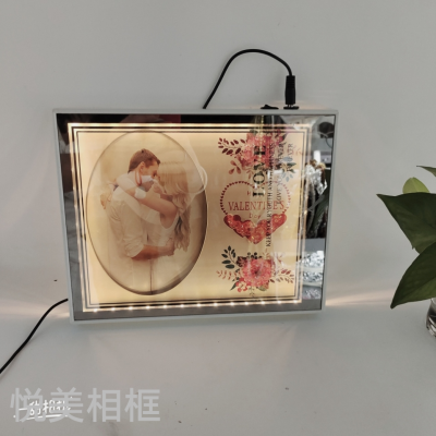 Glass Crystal Plug-in Custom Magic Mirror Diamond LED Light Couple Lover Transparent Luminous photo frame