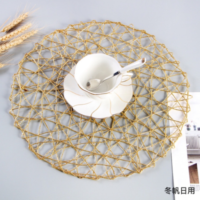 New Light Luxury Handmade Woven Placemat Paper Gold Film Insulation Placemat