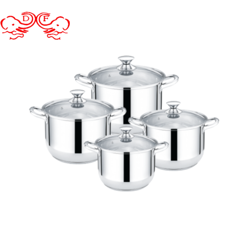 Df99042 Stainless Steel Eight-Piece Set Pot Set 4 Pieces Pot Set Glass Cover Hot Sale 4 Pieces Set Pot Set Stainless Steel Pot